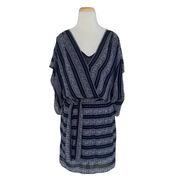 MAX STUDIO Women’s Dress W/ Slip Size S Dot & Stripe Print Belted Kimono Style - Picture 1 of 4